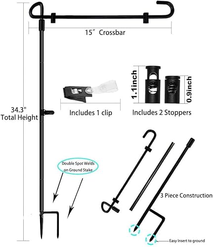 image for MAXZONE Garden Flag Stand Banner Flagpole, Black Wrought Iron Yard Gar