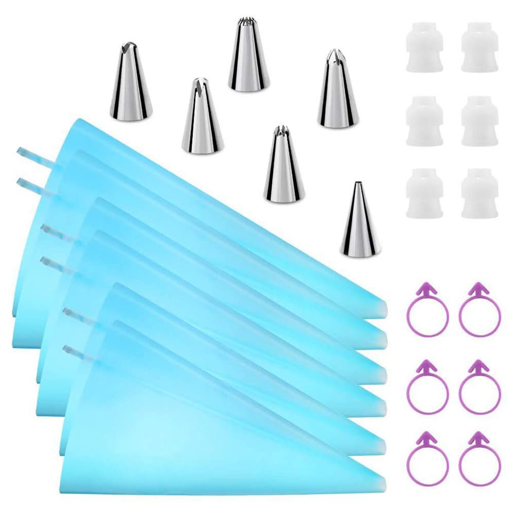 24 pcs Cake Decorating Tools with Icing Pastry Bags, Cake Decorating Set,Stainless Steel Piping Icing Nozzles, Reusable Silicone Piping Bag,Suitable for Cakes,Cupcakes, Cookies,Pastries