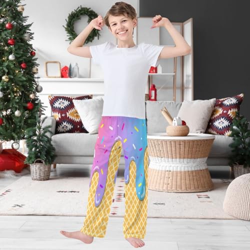 Boy's Pants Light Pink Ice Cream Jogger Pants Elastic Waist Long Bottoms Trousers with Pockets 6-14 Years2
