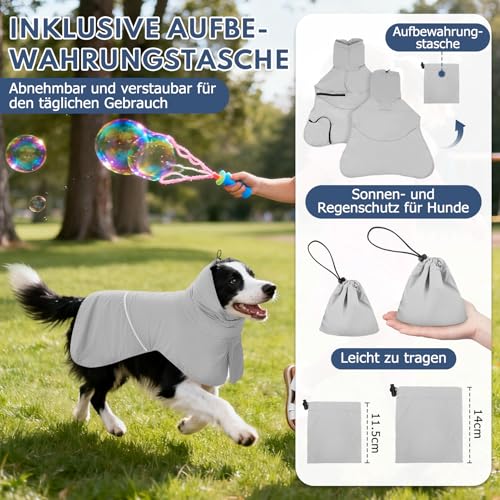 Wasserdichter Hunderegenmantel mit Reflektorstreifen & Leinenöffnung - Atmungsaktiver Regenjacke für Hunde Aller Größen, Winddicht und Verstellbar für Kleine, Mittelgroße & Große Hunde (Grau, M)