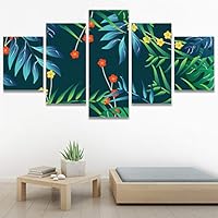 SIGNWIN 5 Panel Canvas Wall Art Modern Art Decorative Elements Fun Illustrations Leaves Multicolor Patterns for Home Decorations Ready to Hang - 60