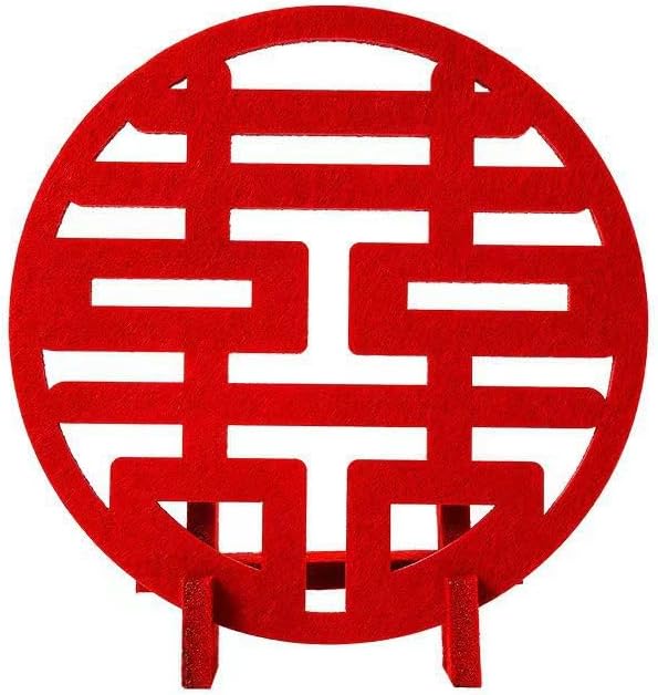 Chinese Double Happiness Symbol Stand, Red Wedding Decoration, Traditional Style Table Centerpiece for Marriage Ceremony and Bridal Room Decor 12pc