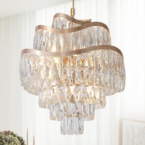 Fashtop 12 Lights 7-Tier K9 Crystal Gold Chandelier 20" Modern