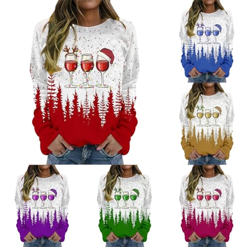 HUIFUAO Weihnachts-Sweatshirt für Damen, lustiger Rotweinglas-Druck,...