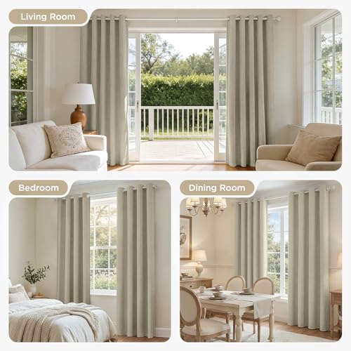 Image of Joydeco 100% Blackout Curtains 96 Inches Long 2 Panels Set, Linen 95 Inch Blackout Curtains 2 Panels, Room Darkening Textured Curtains for Bedroom Living Room Window (42x95 inch,Linen)