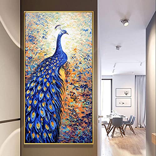 Broderie diamant paon bleu géant pour créer une décoration murale de salon