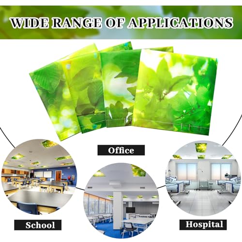 Image of ROCEEI Pack of 4 Fluorescent Light Covers for Ceiling Lights, 4 x 2 Ft, Magnetic Light Covers for Classroom Office Home School Ceiling Decor(Fresh Leaves)