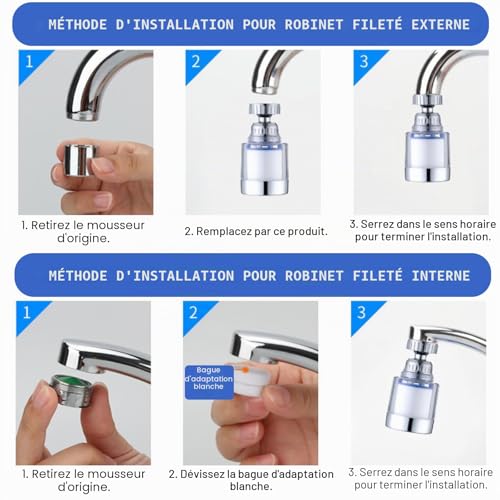 KASESSS Filtre eau Robinet Anti Calcaire Rotatif à 360° + 10 Éléments Filtrants en Coton PP pour Cuisine, Salle De Bain, L'Évier – vue 4