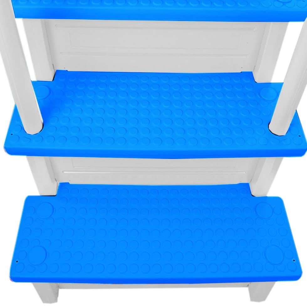 Escalera para piscina blanca con escalones azules 81 in alto miniatura 5