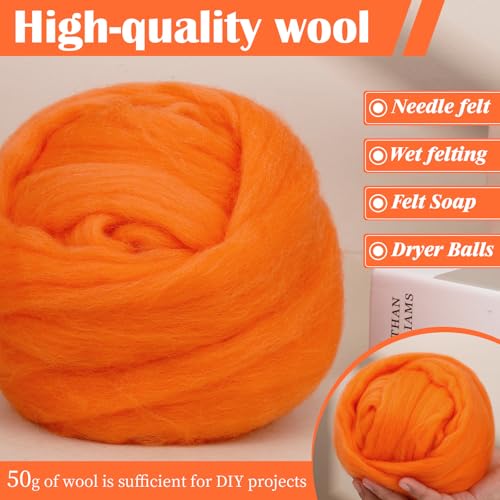 Image of Mayboos 1.76oz Orange-Red Wool Roving, Needle Felting Wool | Wool for Needle Felting Wet /Dry Felting Handcrafts and Spinning Felting Supplies