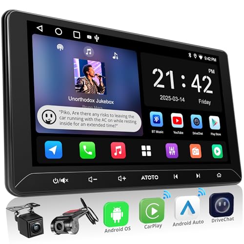 ATOTOZONE Android 2DIN fBXvCI[fBIA10.1C`J[ir, CX CarPlay& Android AutoAWi-Fi/BT/USBeUOɑΉA2+32GADSP&Av ASWC/FMA~[NA