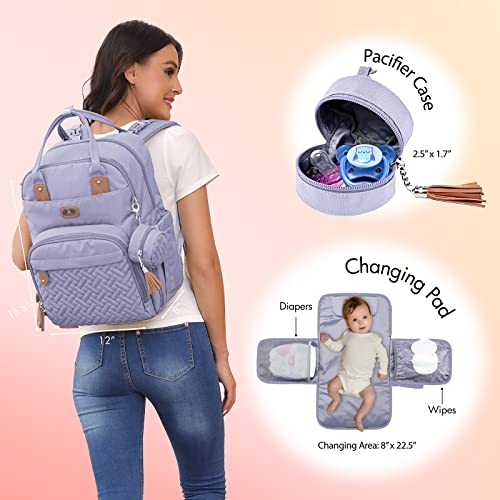 Image of Dikaslon Diaper Bag Backpack with Portable Changing Pad, Pacifier Case and Stroller Straps, Large Unisex Baby Bags for Boys Girls, Multipurpose Travel Back Pack Moms Dads, Taro Purple