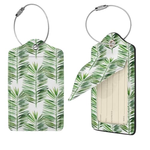 Étiquette à bagage en cuir chic motif palmier et boucle acier pour valise