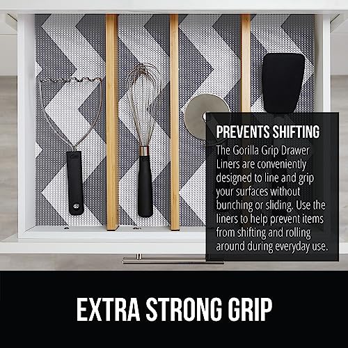 Gorilla Grip Drawer Shelf And Cabinet Liner, Thick Strong Grip, Non-Adhesive Liners Protect Kitchen Cabinets And Cupboard, Bathroom Drawers, Easy Install, Breathable Mat, 12" X20', Chevron Gray White #TOP2