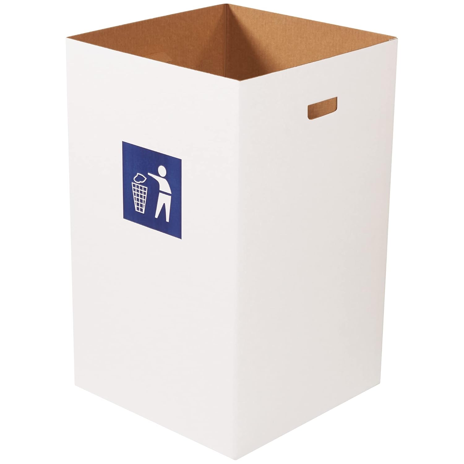 BOX USA Corrugated Trash Can with Waste Logo, 40 Gallon, 18' x 18' x 30', White, 10/Bundle