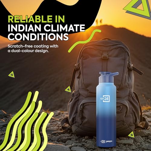Image of Go24 pexpo Customisable Water Bottle 1 ltr Stainless Steel Sports /Fridge Bottle with Sipper Cap | 1-Year Warranty | Single Wall | For Home, Office, Gym, Travelling | Craft Pro 950ml | Blue-Denim Blue