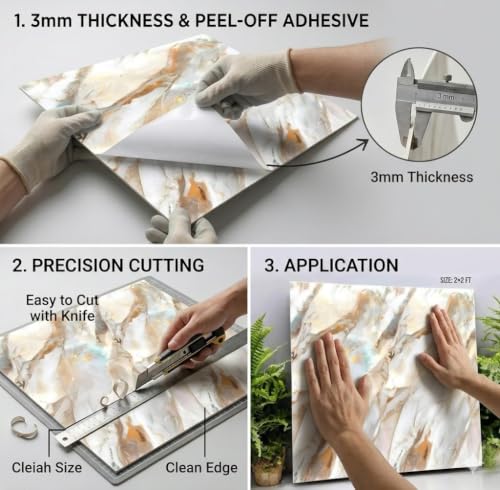 Image of WALLVEAR 2x2 Ft UV Marble Wall Panel Sheet Golden Cloud, Pack of 4