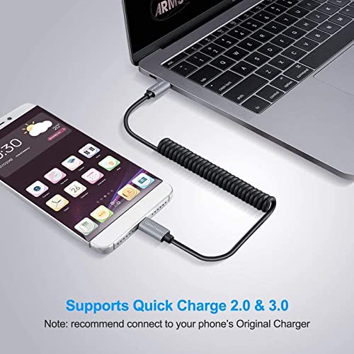 Cablecreation, Coiled Cable 5Ft, Usb C Cable 3A Fast Charging Coiled Usb C To Usb C With Premium Aluminum Shell Stretched 1.5-5 Feet For Macbook Pro Air, Galaxy S21 S20 S10 Etc #TOP2