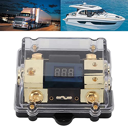 Fused Holder Box, Transparent Cover Fused Holder Block 100A 1 in 2 Out with LED Digital Voltage Display Power Distribution Block Replacement for Car Yacht Audio, 4.3 x 3.7 x 1.6in