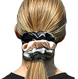 3 Pack Large Silk Scrunchies | Pink Silver Black Scrunchies for Women Silk Scrunchies for Thick Hair