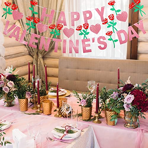 Image of Festiko 2-Piece Valentines Day Banner - Red Glittery Heart Garland, Photo Prop, Fireplace Decor