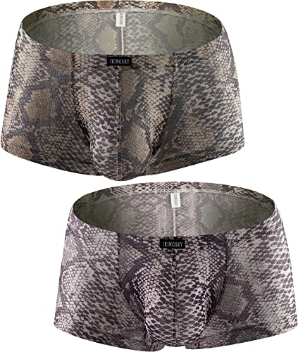 IKINGSKY Men's Snake Skin Pattern Boxer Briefs Breathable Bulge Shorts Underwear Sexy Low Rise Trunk Under Panties