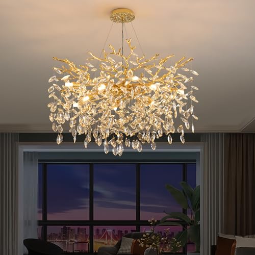 Upfelw Tree Branch Chandelier Modern Crystal Pendant Light, Luxury Gold Art Deco Raindrop Lighting Fixture for Dining Room Bedroom Living Room 10 Lights D30'' by Upfelw - Used condition - US$179.15