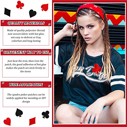 MTLEE 24 Pcs Play Cards Iron on Patches Card Suits Red Black Heart Diamonds Clubs Spades Poker Iron on Patches Las Vegas Sew on Embroidered Applique DIY Accessory for Jeans Hats Bags Backpack