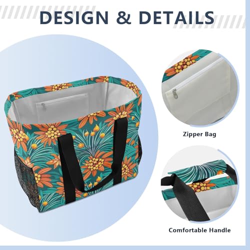 Tropical Leaf Summer Utility Bag For Trunk Foldable Beach Tote With Pockets Shopping Bags For Groceries with Handles Totes Bags For Car4
