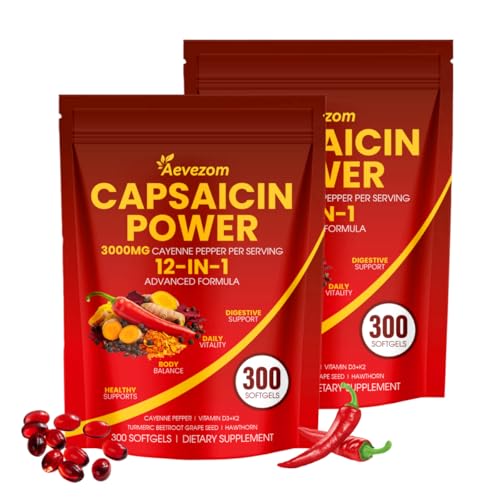 Capsaicin Power, 12-in-1 Cayenne Pepper Softgels Supplement,with Vitamin D3+K2, Cayenne