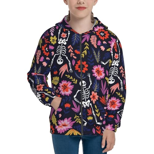Dancing Skeletons Floral Garden Kid Hoodies Boys Zip Up Sweatshirts Girls Pullover with Pocket3