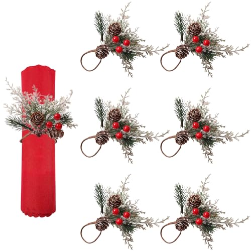 OTKARXUS Serviettenringe für Weihnachten, 6 Stück, verschneite...