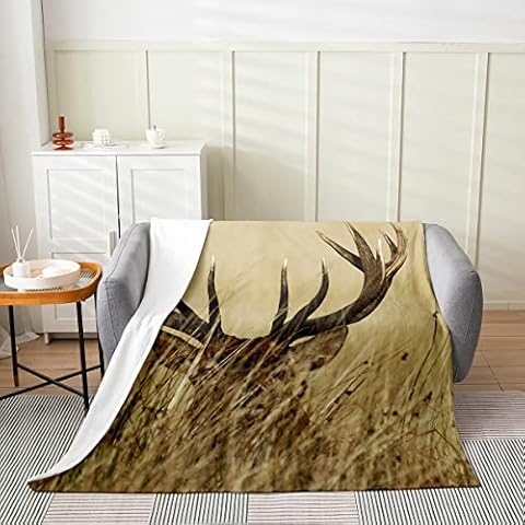 Homewish Geweih-Flanell-Decke ganzjährig Weißwedelhirsch-Überwurf Wohnzimmer-Dekoration Hirsch Wald Fleece-Decke Cover