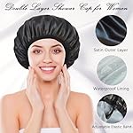 Shower Cap for Women, Large Shower Caps Reusable Waterproof with Elastic Band, Silky Satin Double-layer Bath Cap for Braids Long Hair - Image 2
