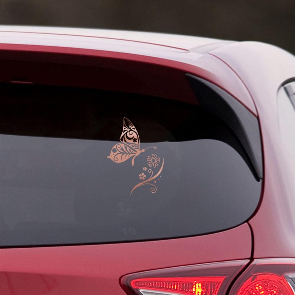 Inwrought Butterfly Flower 1 (Rose Gold) (Set Of 2) Premium Waterproof Vinyl Decal Stickers for Laptop Phone Accessory Helmet Car Window Bumper Mug Tuber Cup Door Wall Decoration