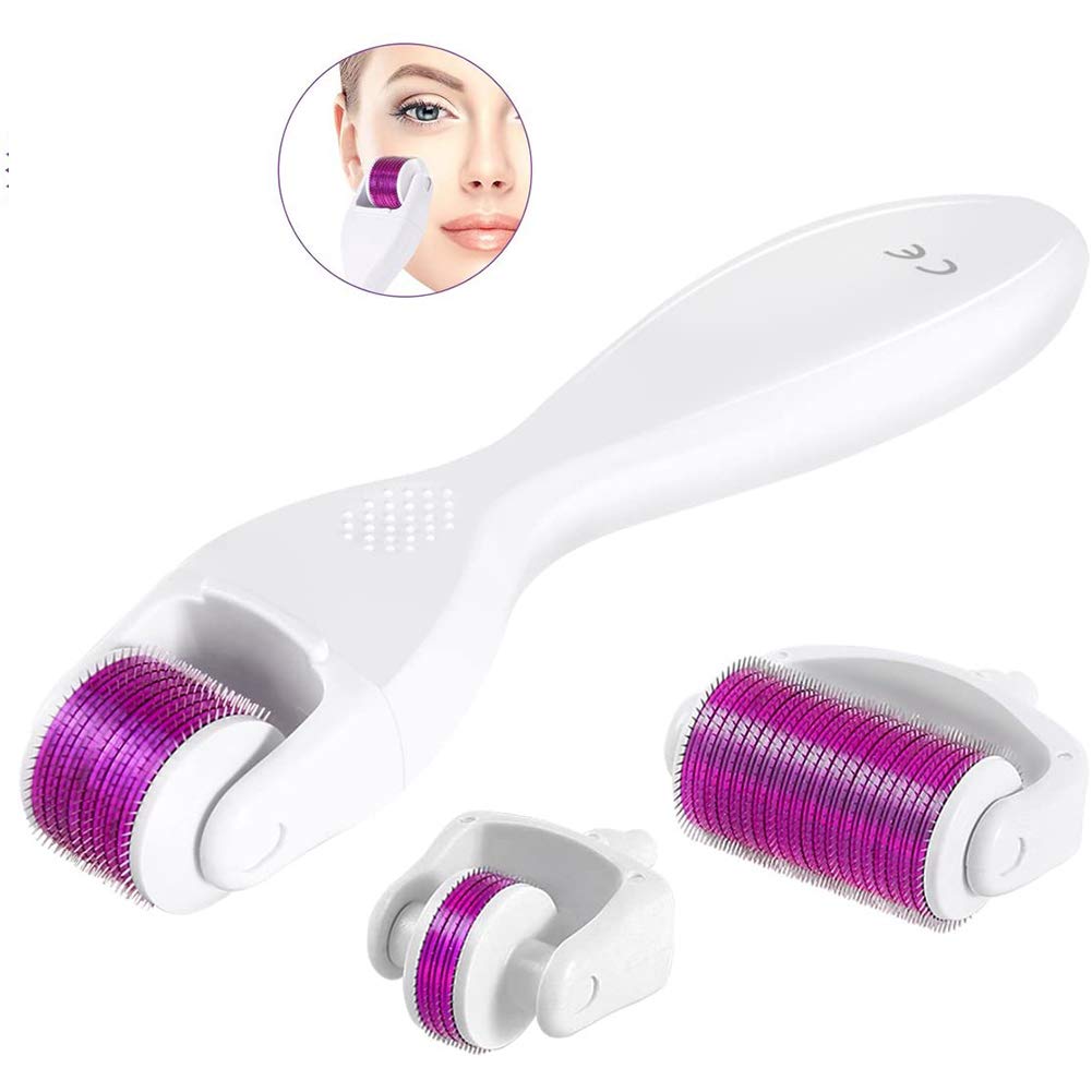 JDD Roller Set 4-In-1 TinkSky Micro Needle Roller with 3 Roller Sizes Used for Reducing Acne Scars Fine Wrinkles Stretch Marks