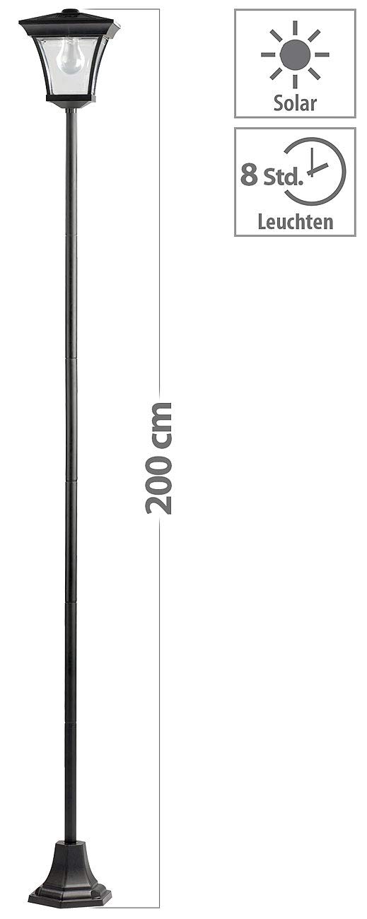 Lunartec Gartenlaterne Solar groß: Solar-LED-Gartenleuchte SWL-10 mit 200-cm-Lampenmast (ref.) (Gartenleuchte groß, Solarlaterne für außen, Leuchte) Beleuchtung