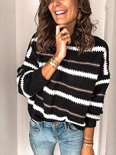 Image of PRETTYGARDEN Women's V Neck Striped Knit Pullover Sweater