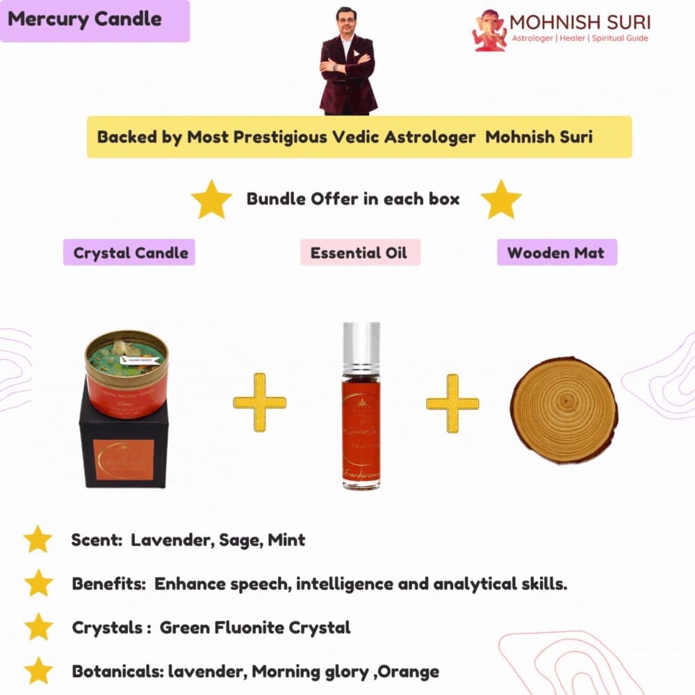 Tantra Candles, Crystal Candles, Chakra Candles, Healing Candles, Astrology Candles, Soy Wax Candles, Botanical Candles with Essential Oil(Mercury)