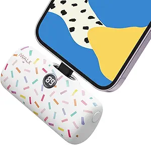 iWALK Small Portable Charger with Pattern, 4800mAh Colorful Mini Power Bank PD Fast Charging Cute Battery Pack with LED Display Compatible with iPhone 14/14 Pro Max/13/12/11/X/8/7/6 Series, White