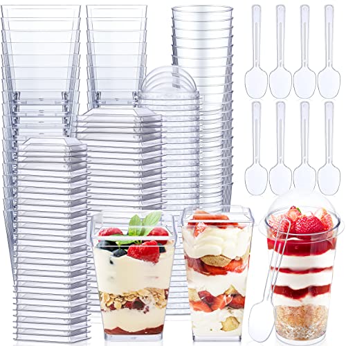 Jerify 300 Pack Plastic Dessert Cups with Lids and Spoons 3 oz and 5.4 oz