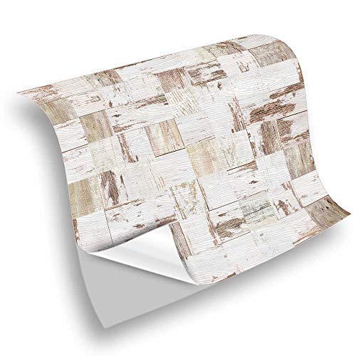 Hiseng 25 Stück Küchenrückwand Fliesenaufkleber, Holz Muster Mosaik Stil Wasserdicht Ölfest Stickerfliesen Marmor Deko Selbstklebende für Badezimmer Wohnzimmer Dekoration (Beige,15x15cm) Cover