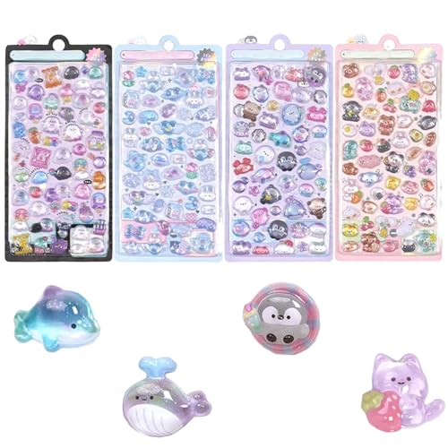 JIMIGUGU ぷくぷくシール 3D 立体 ごほうび デコシール 貼り付け可能 キラキラな DIY用 日記帳用 携帯電話飾り用 水筒用 手帳用 女の子 可愛い 贈り物 誕生日 手芸用品 (4枚セット)のサムネイル