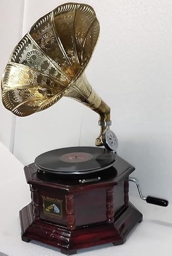 Gramophone Player 8SD - Lettore grammofono originale in legno e ottone, stile antico, compatibilità con 78 giri/min, funzionamento manuale, connettività disco, compatibile con lettore MP3
