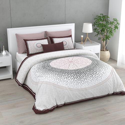 Image of 300 Thread Count Cotton Bedsheet King Size with 2 Pillow Covers | Soft & Breathable | Durable & Fade Resistant | 100 x 108 Inches (274 x 254 CM) (Printed Design) (Ivory Maroon)