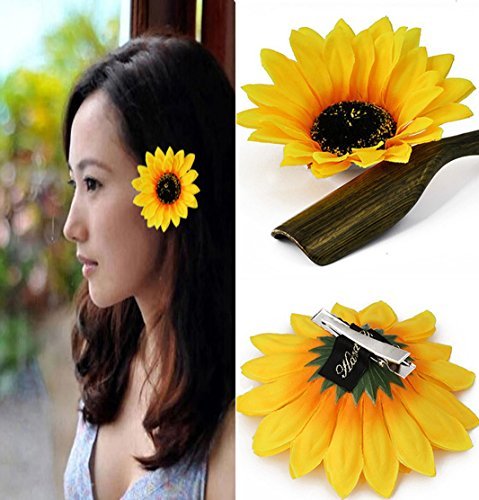 2Pcs 3.9" Sunflower Hair Alligator Clips Hair Accessories for Party Beach Vacation Wedding Bridal Barrettes