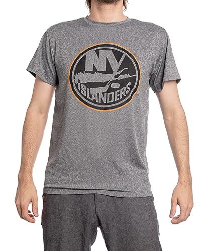 Calhoun NHL Mens Performance Rash Guard Base Layer Short Sleeve Moisture Wicking T-Shirt (New York Islanders, X-Large)