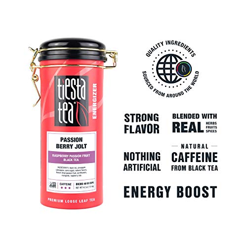Tiesta Tea - Passion Berry Jolt, Loose Leaf Raspberry Passion Fruit Black Tea, High Caffeine, Hot & Iced Tea, 4 Oz Tin - 50 Cups, Natural, Flavored, Black Tea Loose Leaf #TOP5