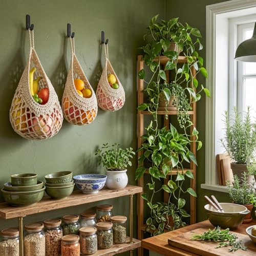 Image of Honeydak 3 Hanging Baskets, White, Crochet, Cotton Rope