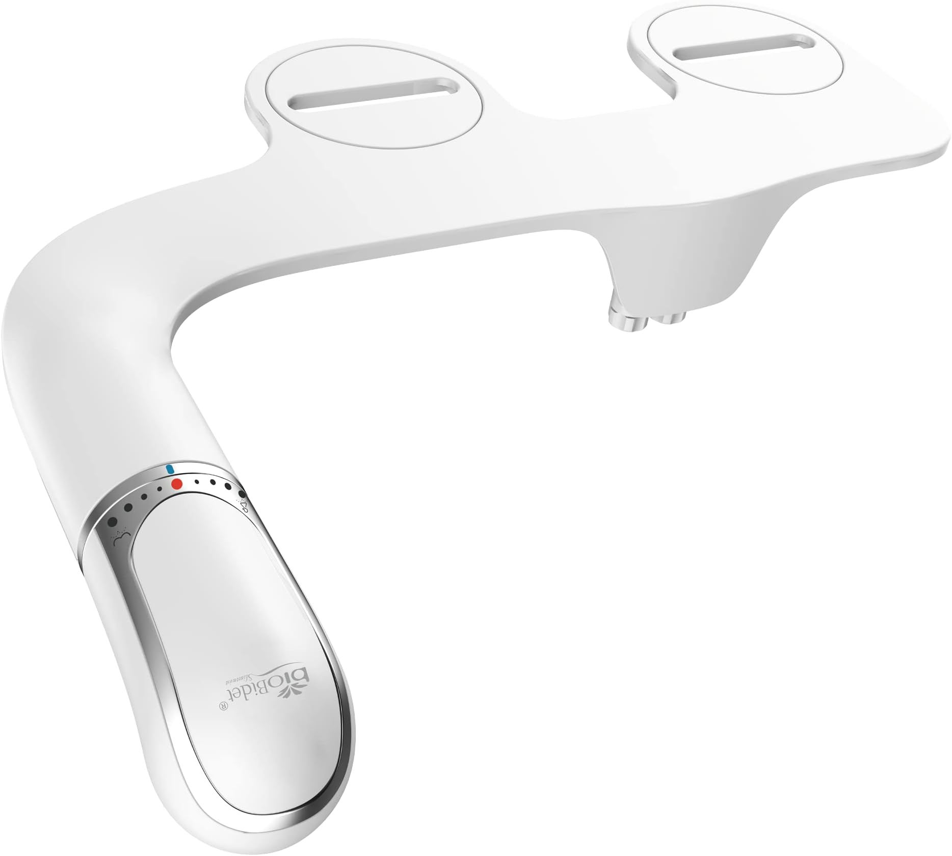Bio Bidet SlimTwist Simple Bidet Toilet Attachment in White with Dual Nozzle, Fresh Water Spray, Non Electric, Easy to Install, Brass Inlet and Internal Valve